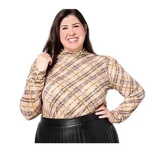 Susan Graver Printed Liquid Knit Mock Neck Top Women's Plus Size 3X Long Sleeve